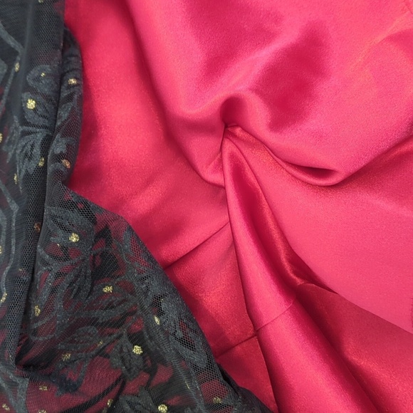 K studio collection vintage red sleeveless floral black lace midi dress - Picture 10 of 13